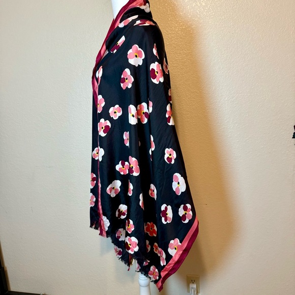 Kate Spade Cherry Blossom Silk Scarf Black & Pink - Picture 9 of 12